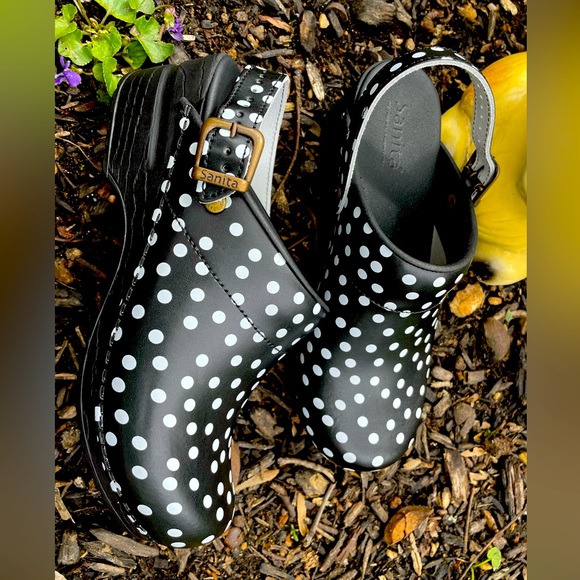 NWOT Sanita Polka Dot Clogs / Cute Black & White Clogs Size 7-7.5 Euro 38 - Picture 11 of 16